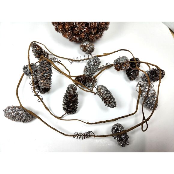 Rustic 5" Pine Cone Christmas Ornament Ball &  Pine Cone Garland Holiday Cottage - Picture 8 of 8